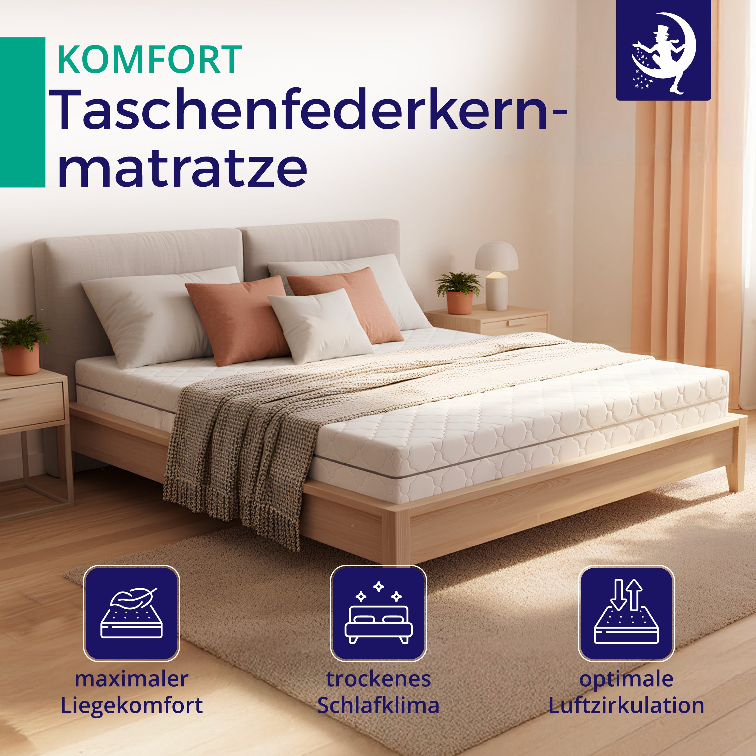 Komfort Taschenfederkernmatratze von Mister Sandman in modernem Schlafzimmer für maximalen Liegekomfort