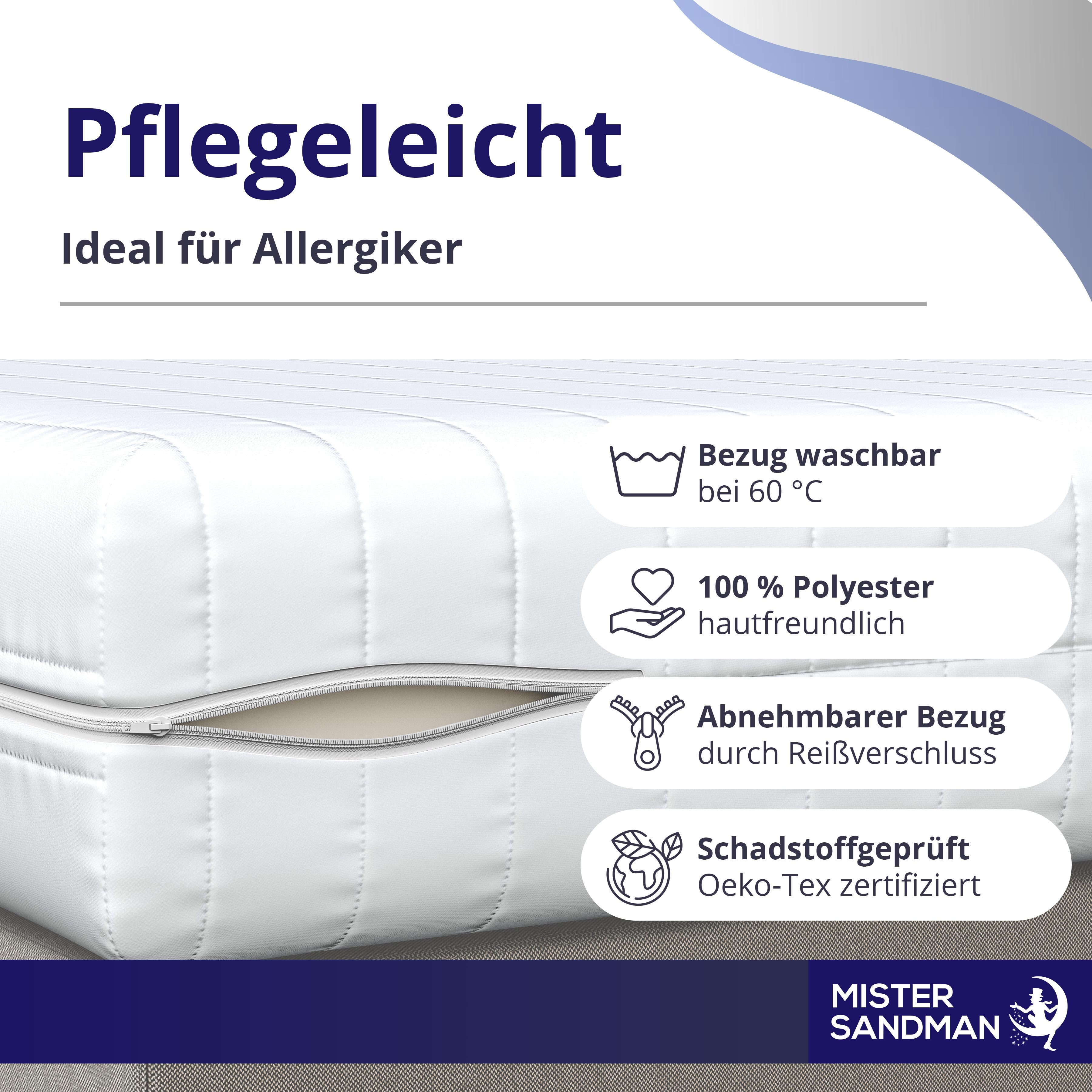 Abnehmbarer und waschbarer Matratzenbezug mit Reißverschluss, ideal für Allergiker