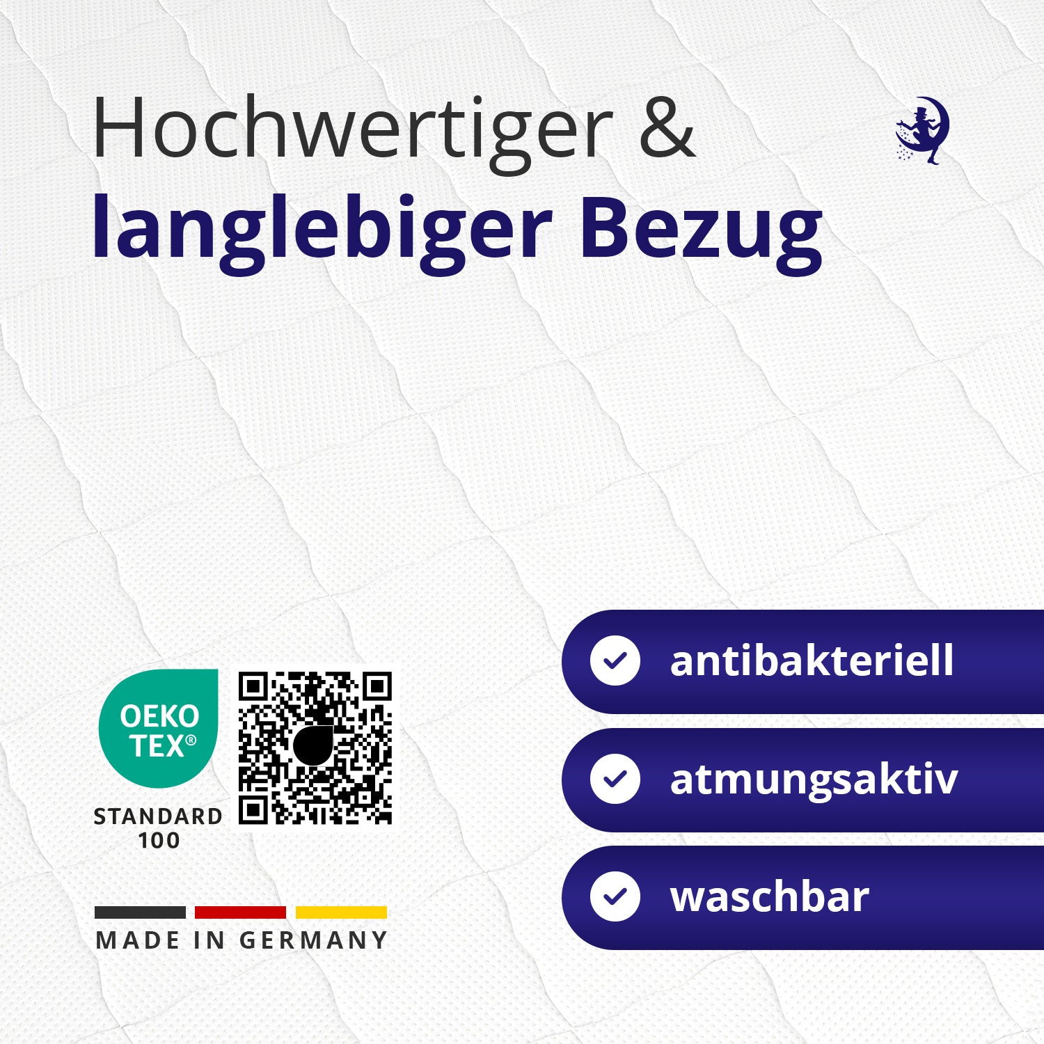 Hochwertiger Matratzenbezug – atmungsaktiv, antibakteriell und waschbar, OEKO-TEX zertifiziert, Made in Germany