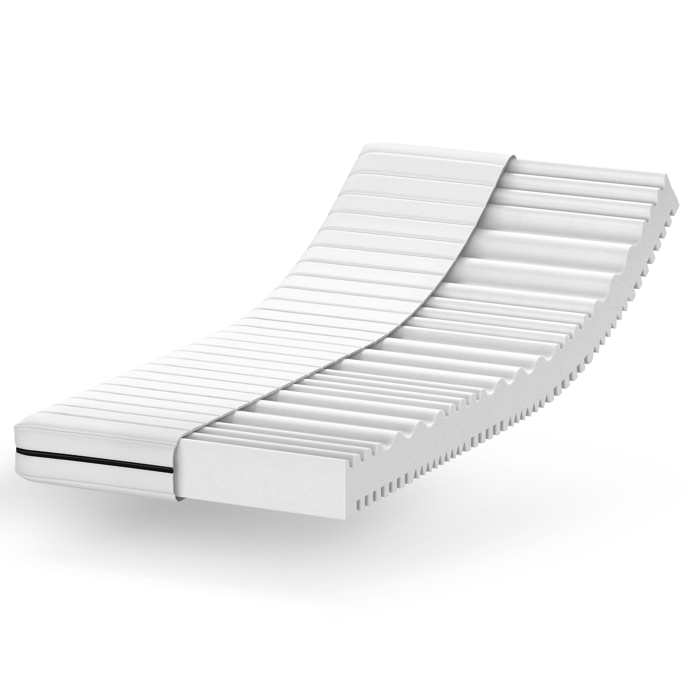 kaltschaummatratze 13 cm mit haertegrad h2 und h3 freigestellt weiss ergonomisch fuer ruecken und seitenschlaefer
