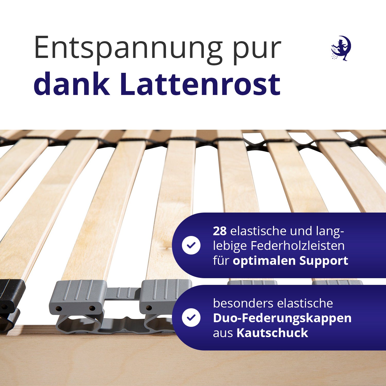 28 elastische Federholzleisten mit langlebigen Duo-Federkappen aus Kautschuk langlebiger Lattenrost für optimalen Halt  Mister Sandman ErgoFlex Modell