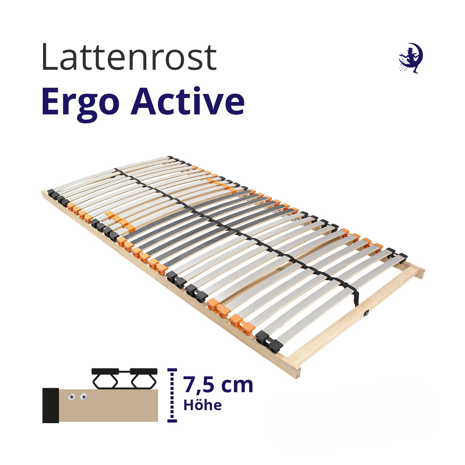 ergonomischer lattenrost 90x200 mit sieben zonen und fester kopfstuetze aus birkenschichtholz mit orange grauen federleisten für gesunden schlaf