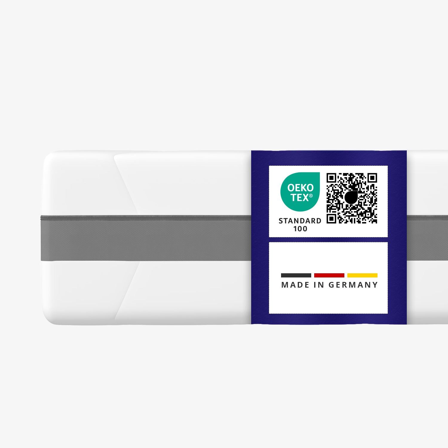 Matratzenecke mit Badge: Made in Germany und Oeko-Tex Standard 100 – hochwertige Verarbeitung, festes Liegegefühl